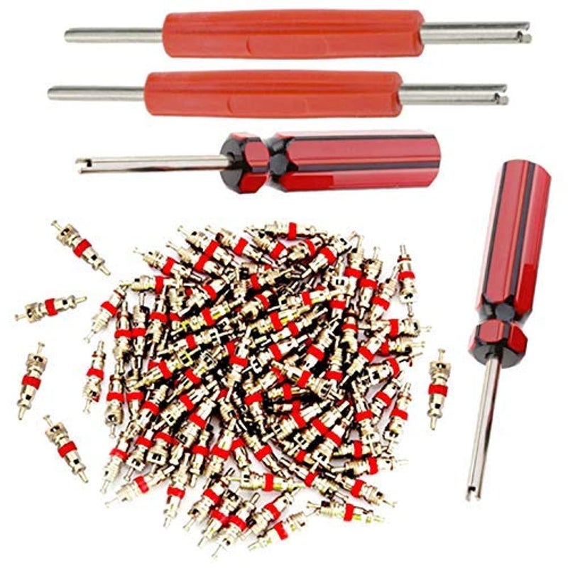 Z&D Valve Aracey Tire Repair Tool Set - 4 x Dual Single Head Valve Core Remover and 100 Pieces Car Truck Replacement Tire Tyre Valve Stem Core Part - Image 1